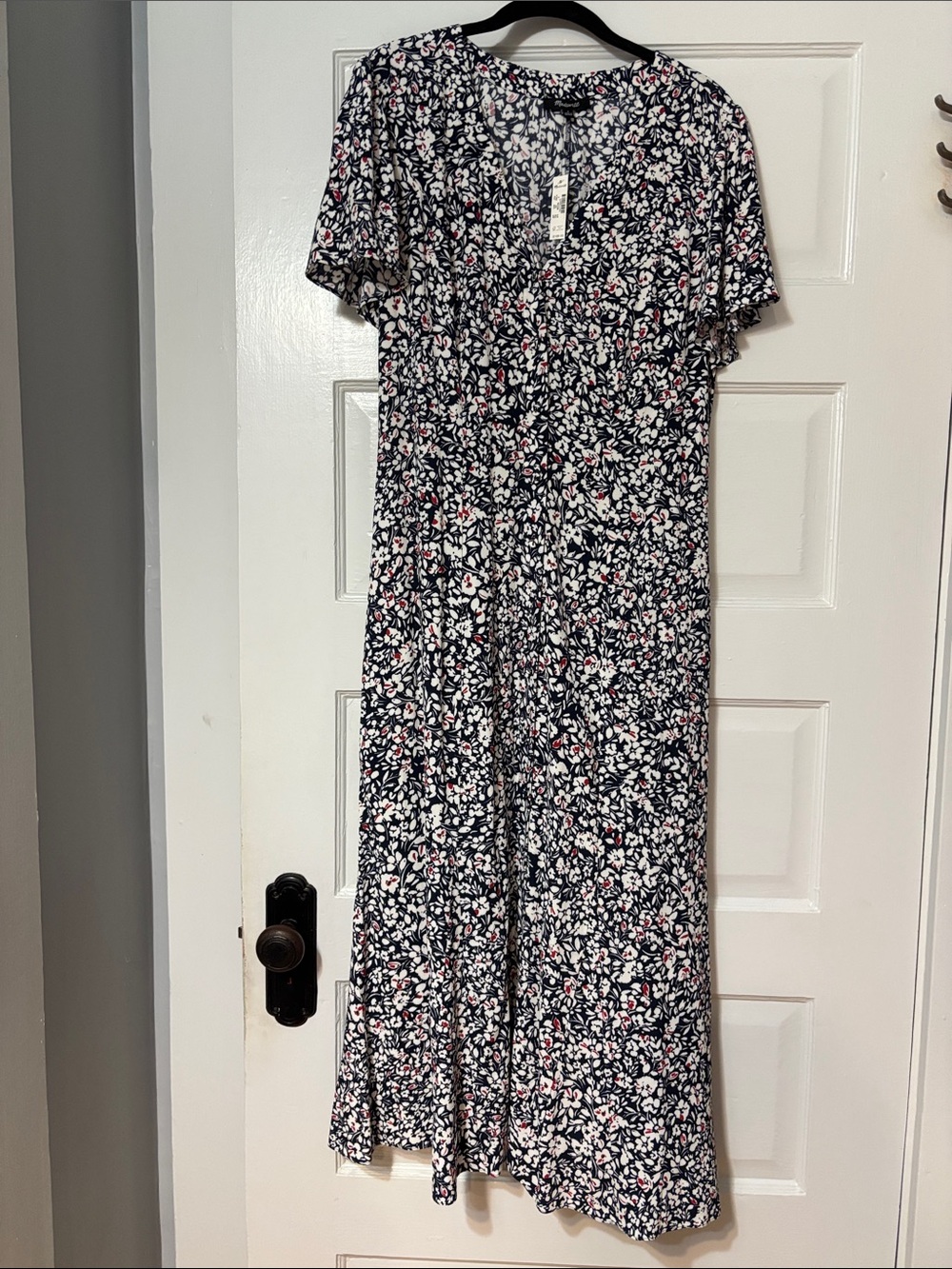 Madewell Navy Floral Midi Dress with White and Pink Flowers